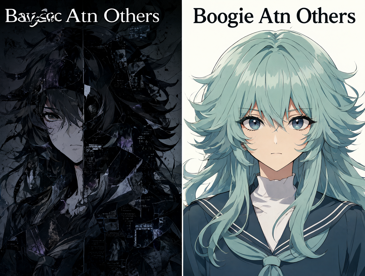 Imagen dividida mostrando las diferencias estilísticas y narrativas entre dos adaptaciones de la saga Boogiepop.