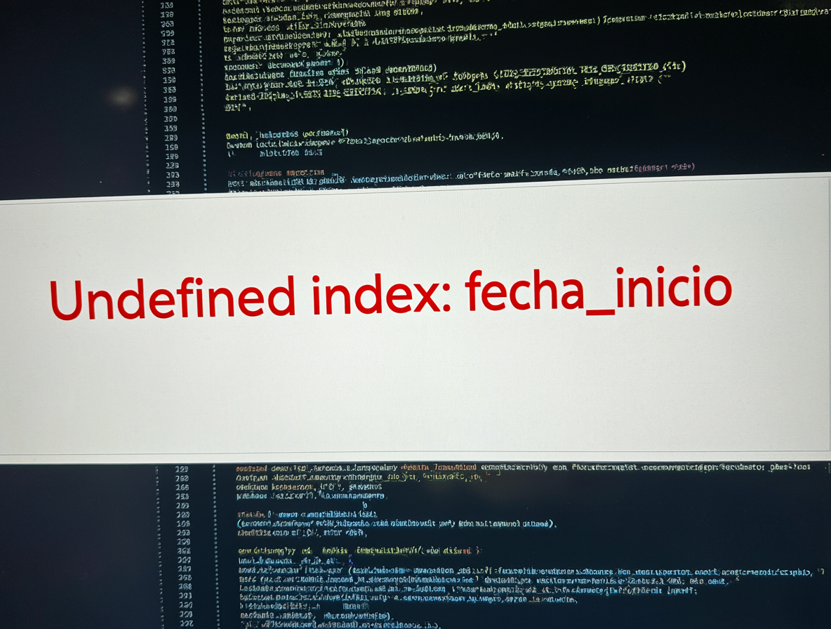 Pantalla con código PHP y un mensaje de error rojo.