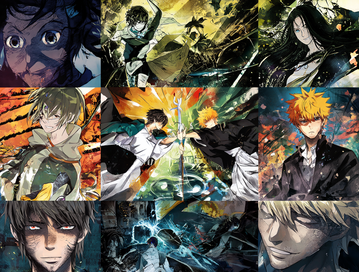 Collage visual con personajes de anime y manga.