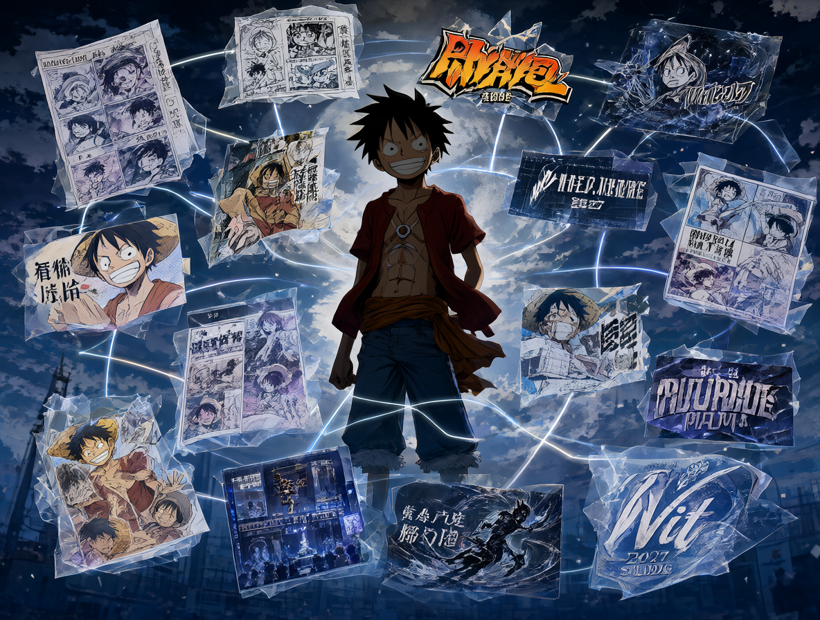 Diagrama visual del ecosistema mediático de One Piece con todas sus adaptaciones.