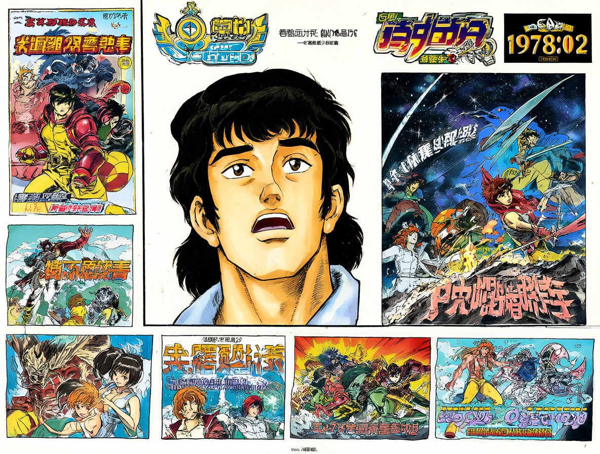 Ilustración detallada que resume la historia de Space Adventure Cobra con el protagonista en el centro y una línea de tiempo con todas las adaptaciones.