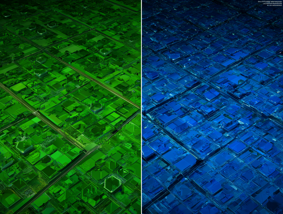 Split view of NVIDIA GPU architectures: left side showing older Ampere SM 8.6 blocks in green, right side showing modern Ada Lovelace FP8 cores in blue.