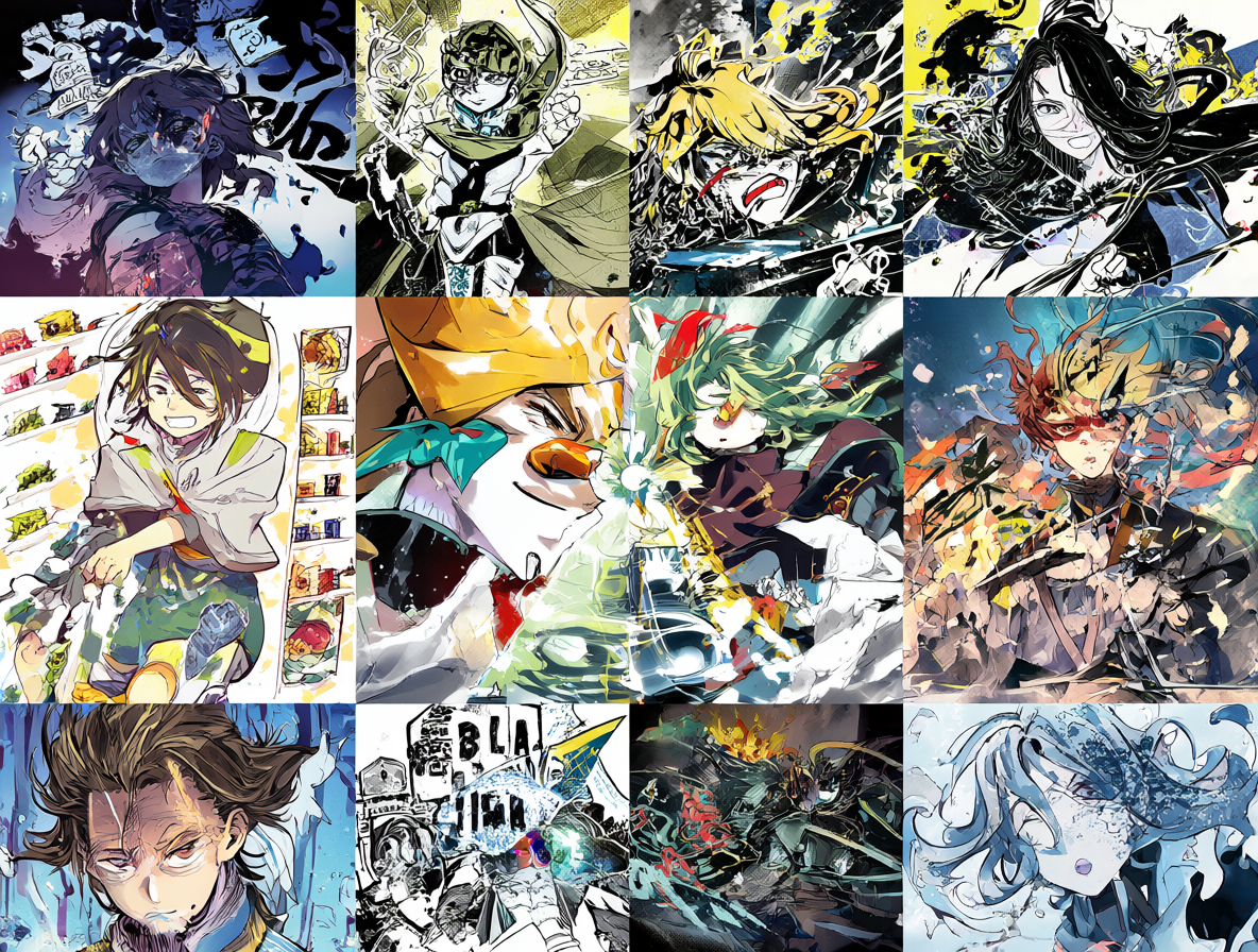 Collection of stylized Japanese media titles with unconventional punctuation