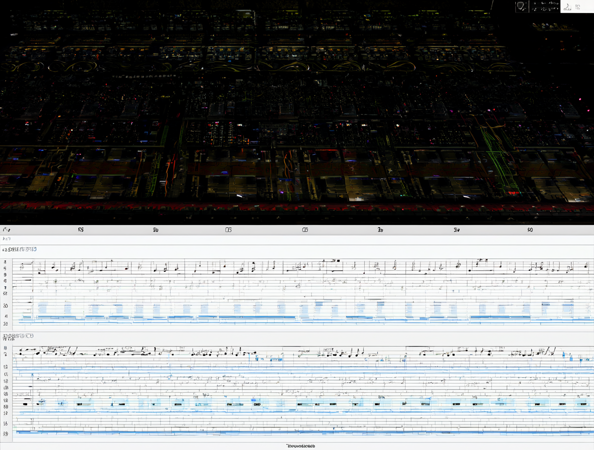 Vista dividida mostrando cómo las pistas de audio se separan en notas individuales para la edición posterior.