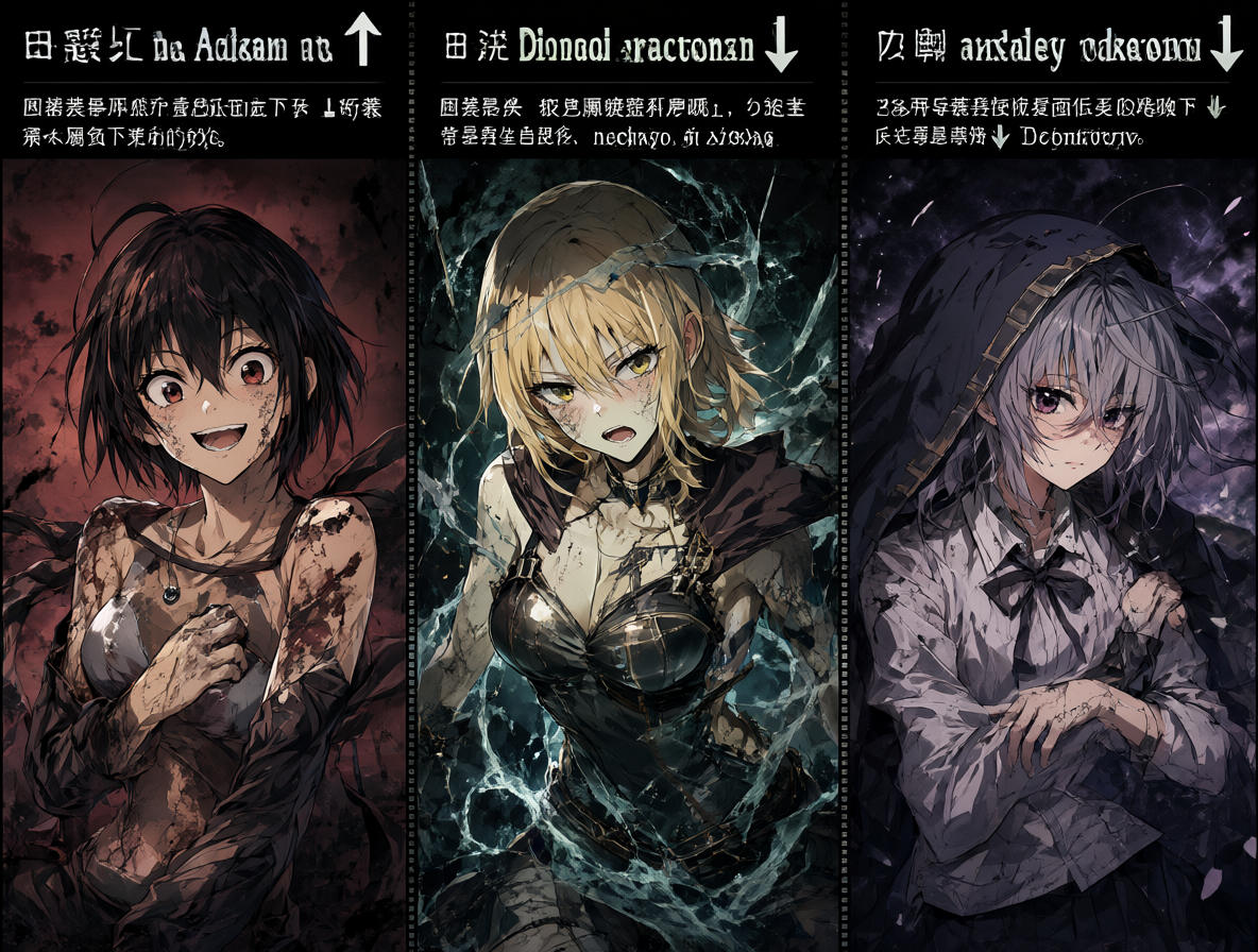 Diagrama comparando diferentes finales de animes y su impacto emocional