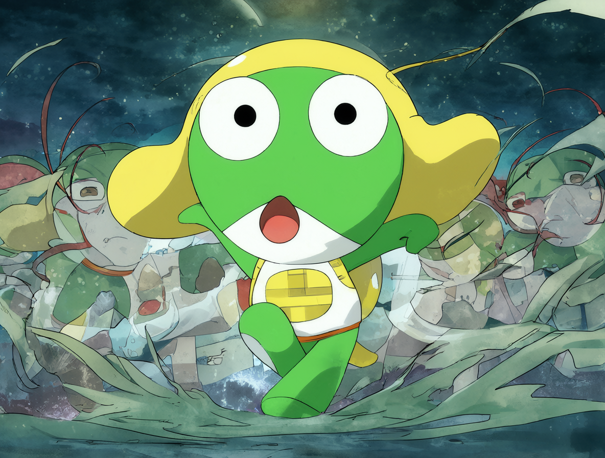 Sargento Keroro Gunsō en una escena de acción durante el debate sobre su nueva película