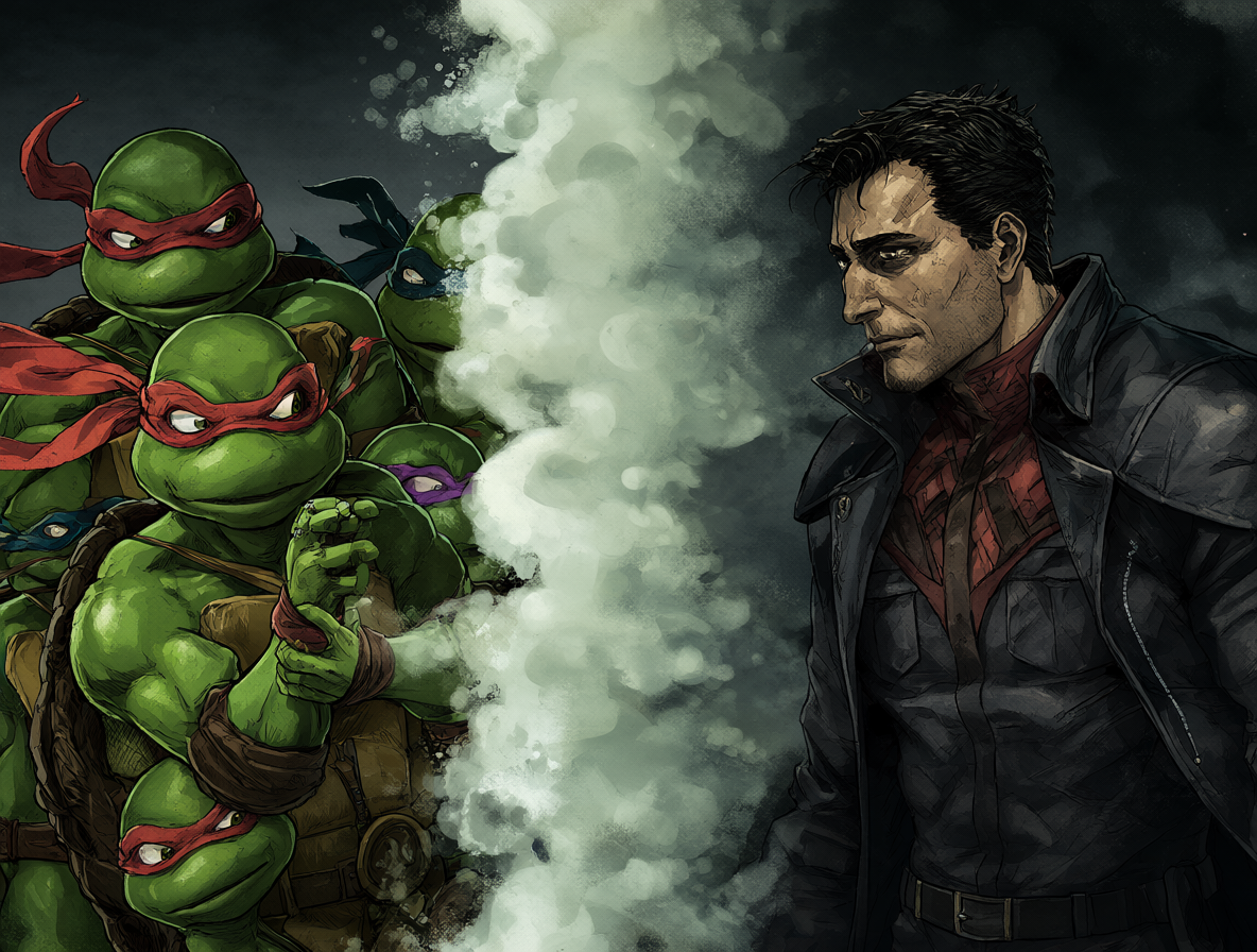 Ilustración del fracaso de un posible encuentro entre Daredevil y TMNT