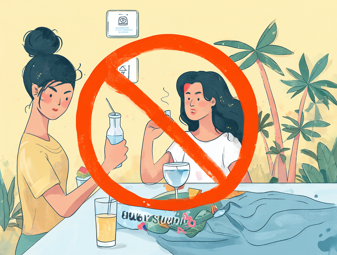 Ilustración de la app Bumble con señal de prohibición sobre sugar baby