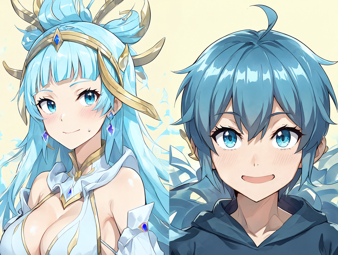 Retrato de la diosa Eris y su alter ego Chris en el anime KonoSuba.
