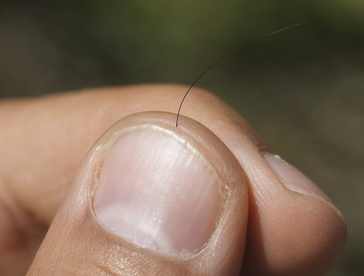 Fingernail with a hair bulb on it
