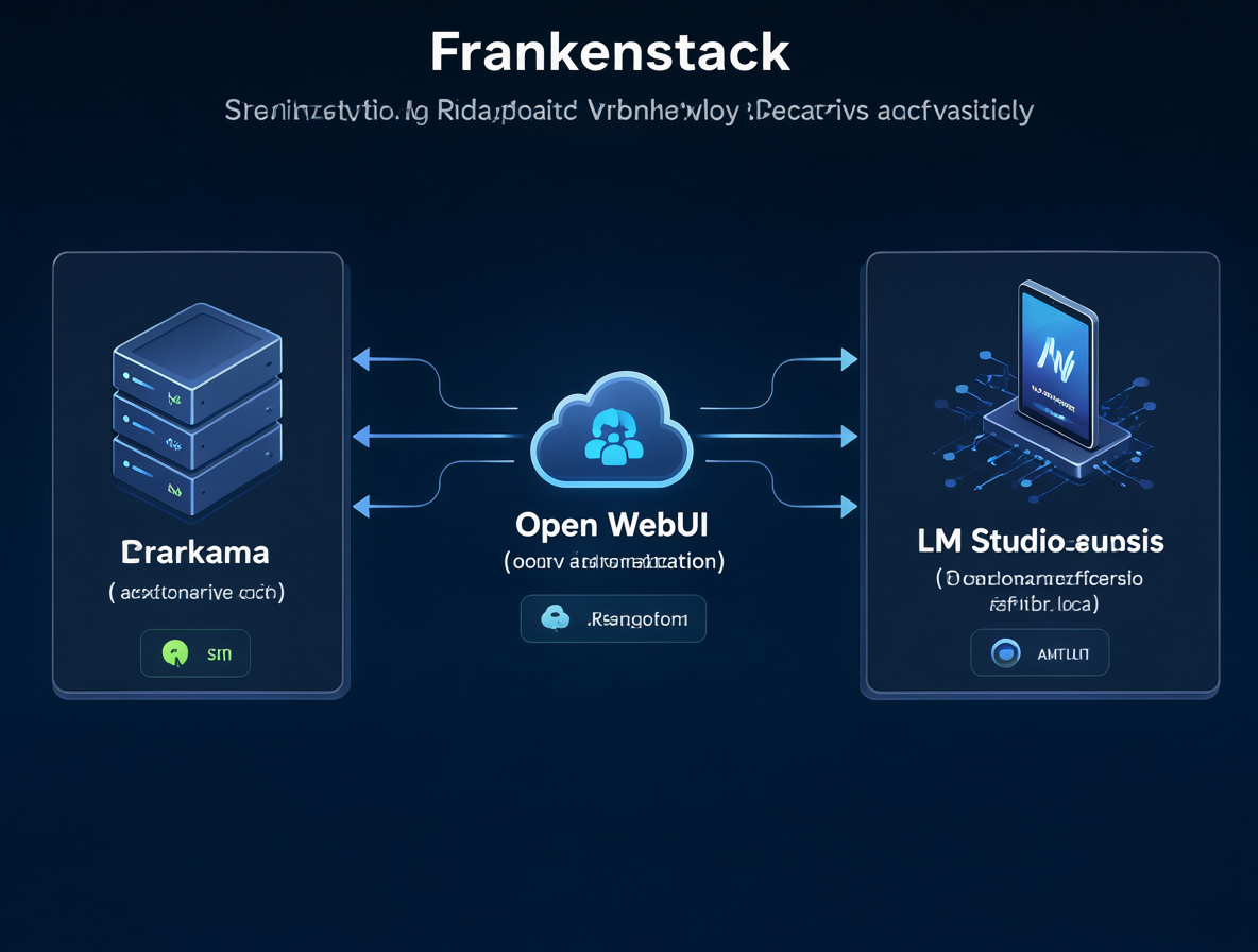 Esquema técnico mostrando cómo Open WebUI integra tanto Ollama como LM Studio.