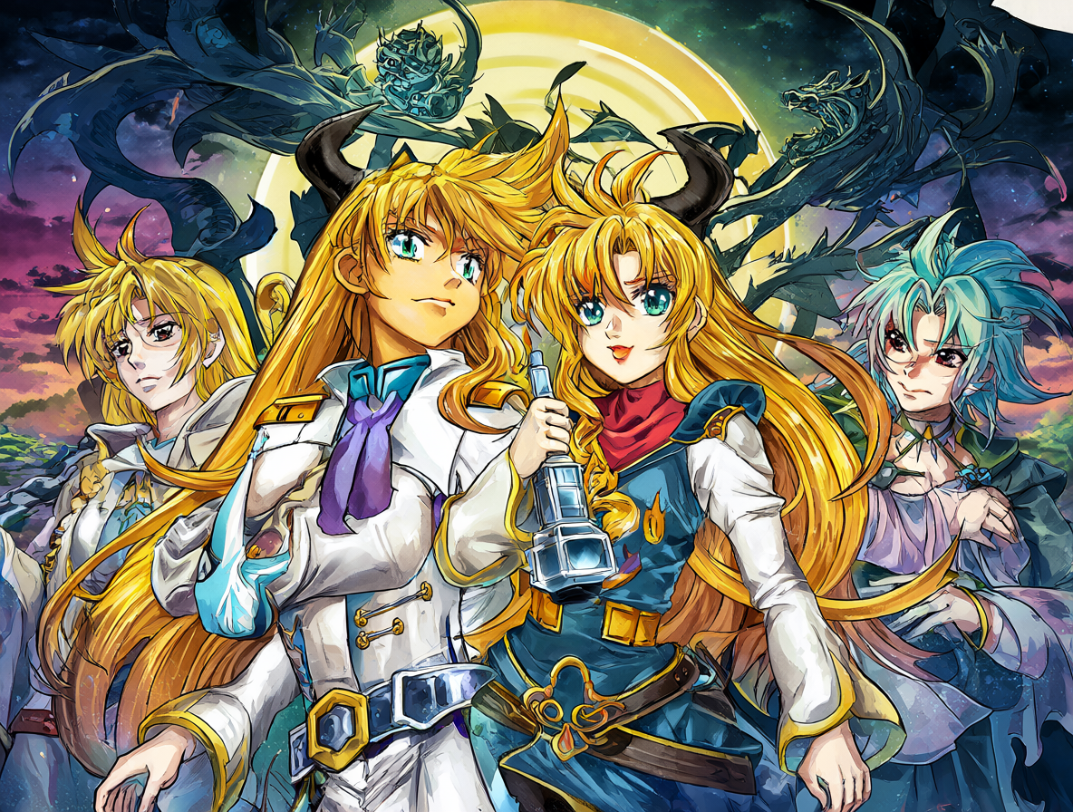 Ilustración del grupo de Slayers en 2026, mostrando a Lina y Gourry con sus compañeros.