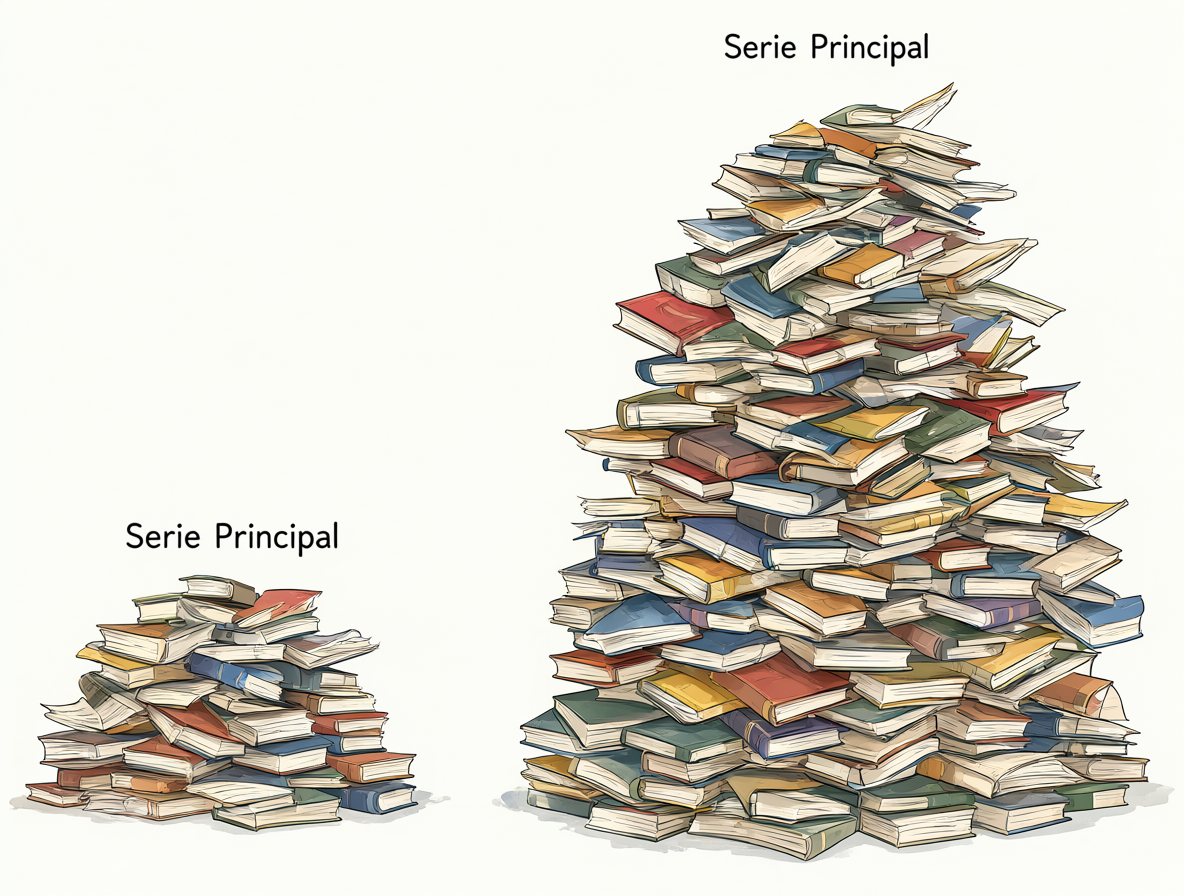 Comparativa visual entre la serie principal de novelas y sus extensiones especiales.