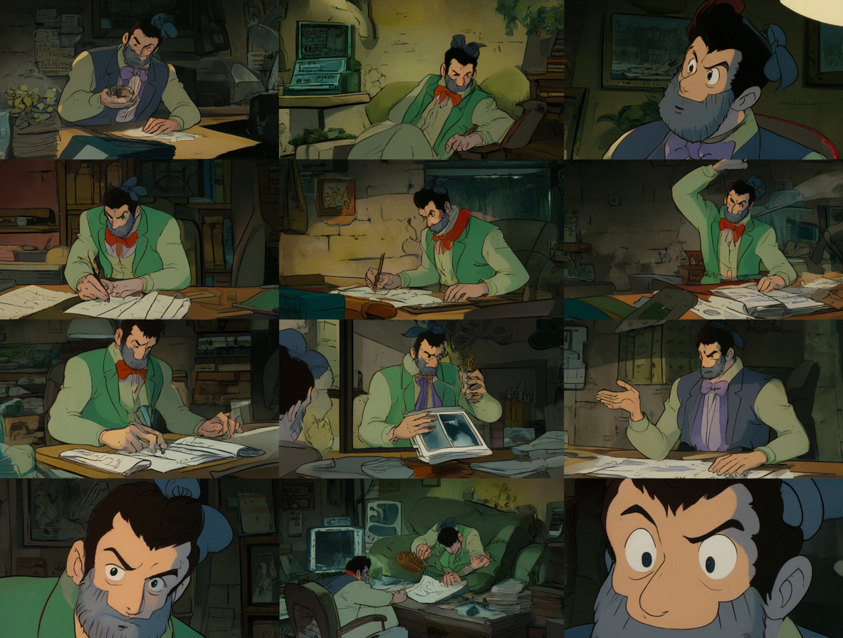 Collage artístico mostrando escenas de la película y a Hayao Miyazaki trabajando.