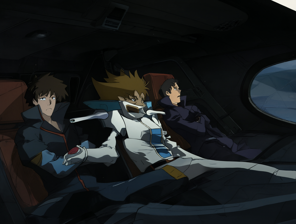 Los dos personajes principales en su nave espacial.