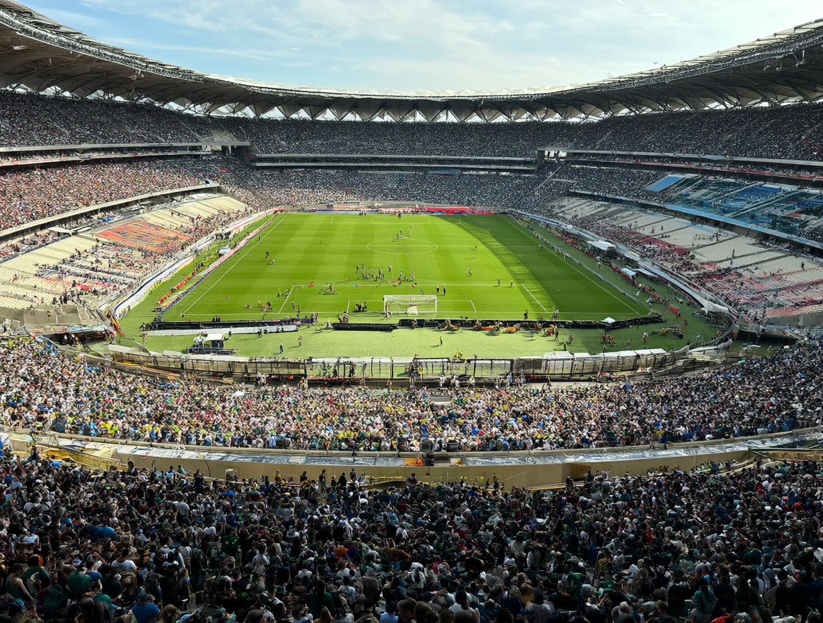 Estadio de fútbol con multitudes llenas