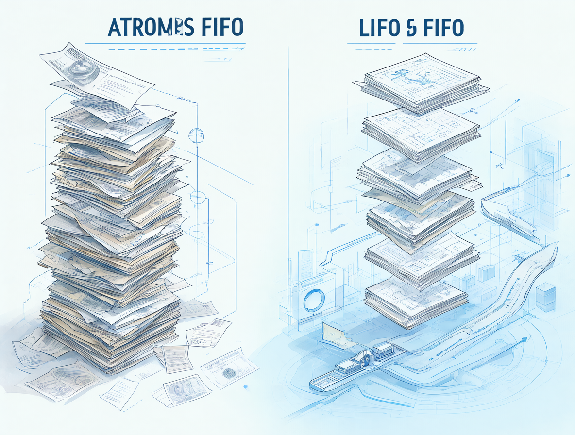 Diagrama mostrando la diferencia entre FIFO y LIFO en la gestión de tareas.