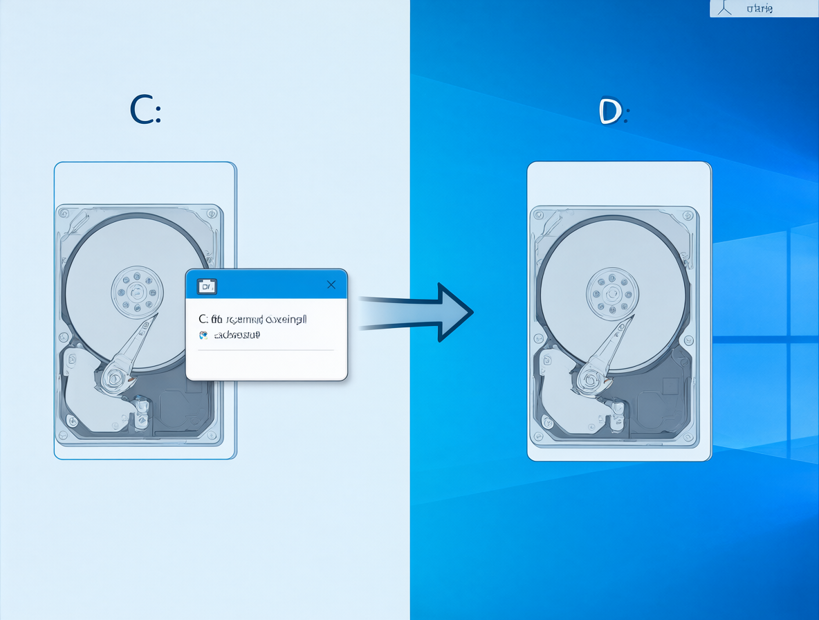 Visual representation of Windows requiring administrator permissions to create symbolic links between different partitions.
