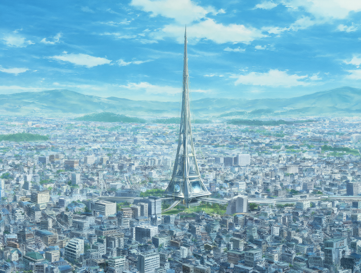 Vista aérea de la ciudad dominada por una aguja gigante