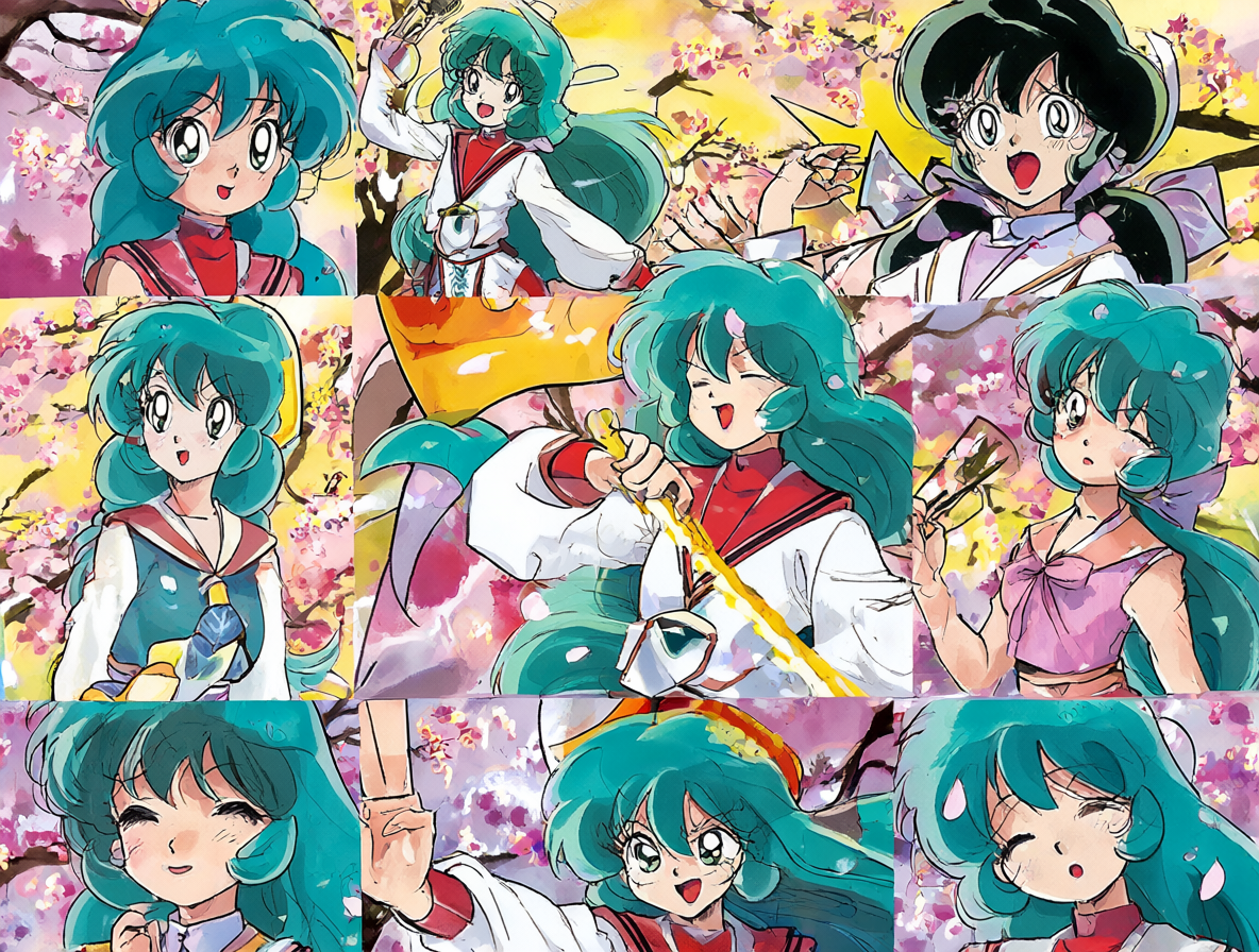 Imagen de collage con los personajes principales del anime Urusei Yatsura.