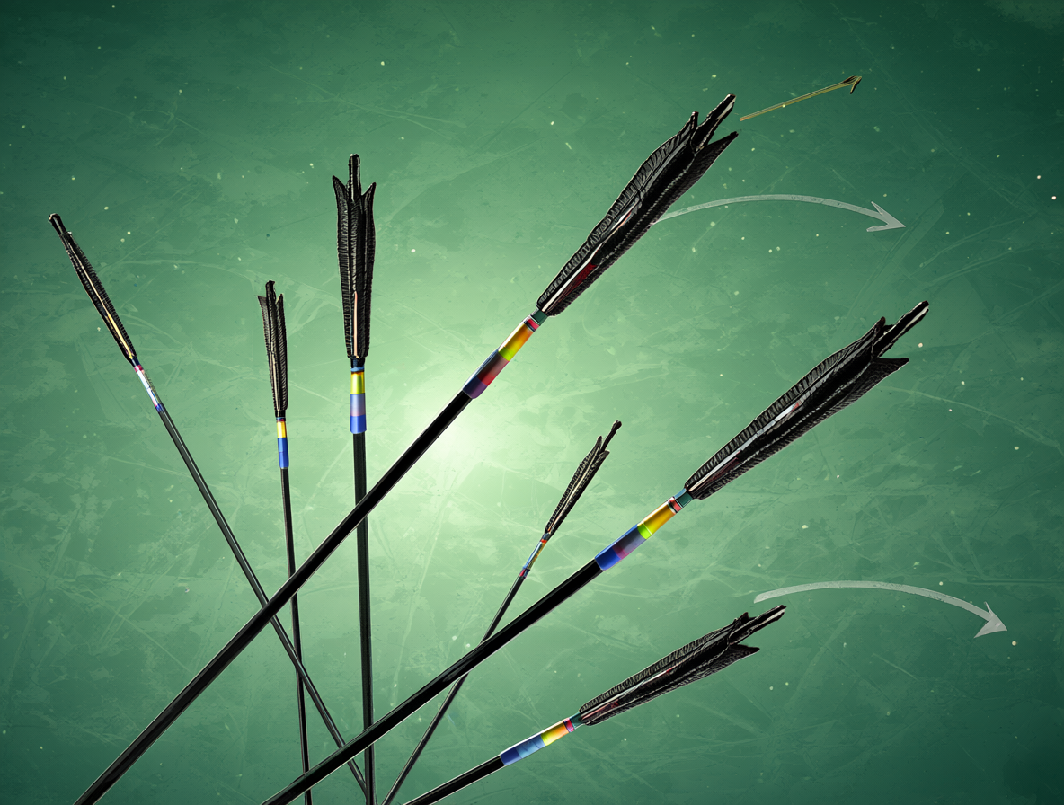 Ilustración conceptual de la ambigüedad lingüística con flechas divergentes
