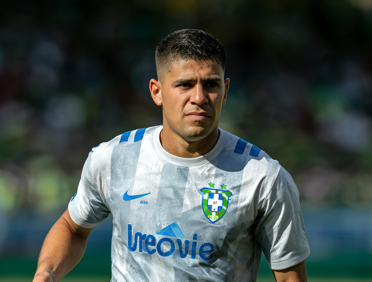 Un jugador moderno serio en un entorno frío y aislado bajo una luz dura.