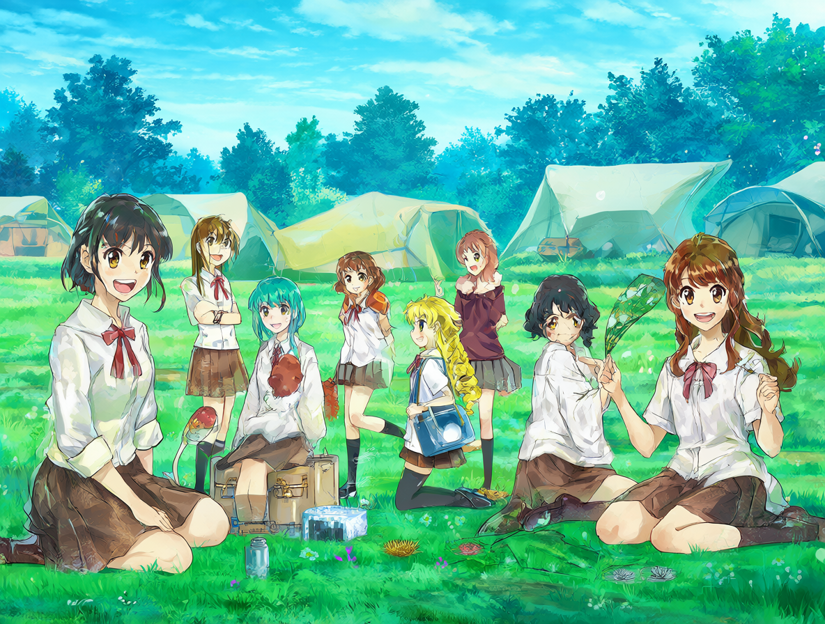 Diagrama visual del orden de emisión de Yuru Camp sobre un fondo de acampada.