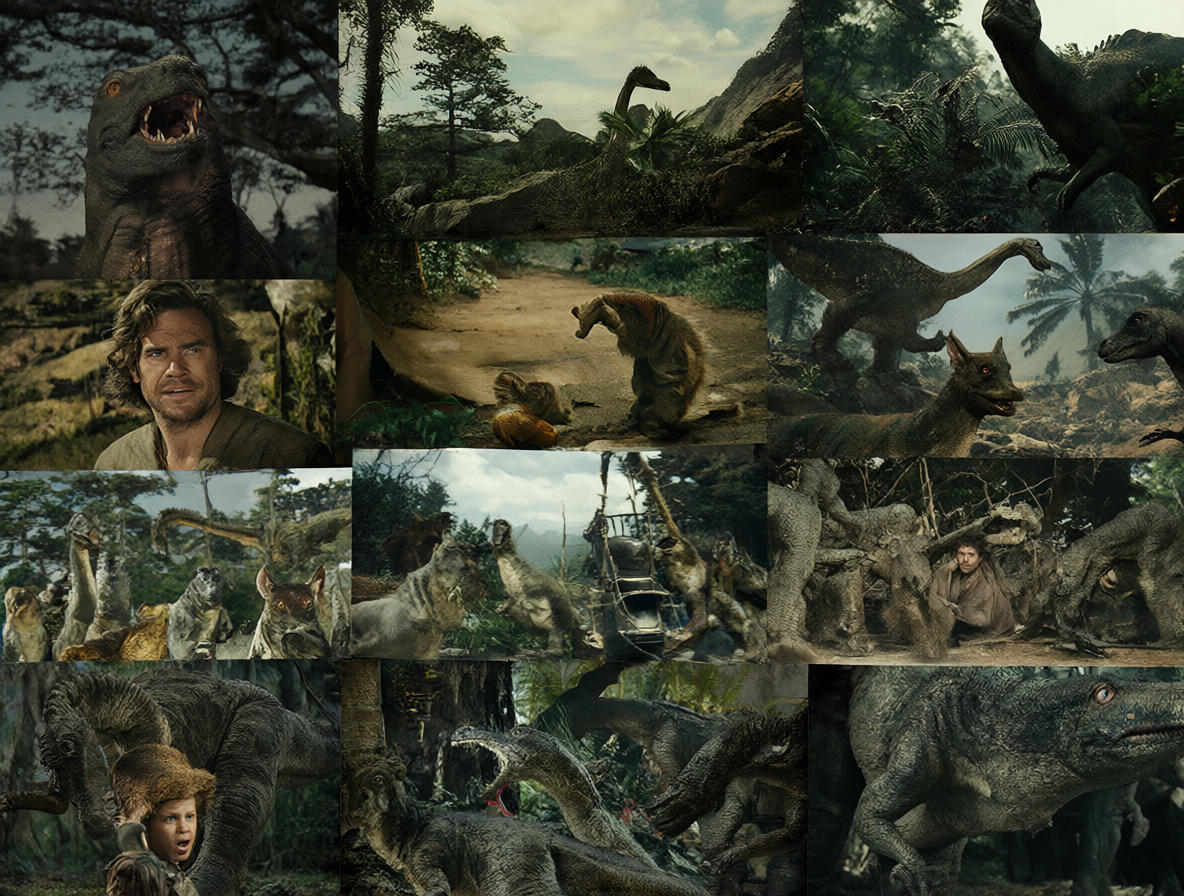 Collage mostrando escenas de las películas One Million B.C. y Rodan mezcladas con dinosaurios.