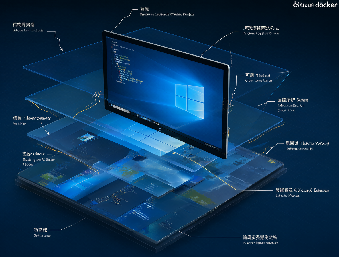 Diagrama técnico del entorno híbrido de Windows y Linux en Docker Desktop.
