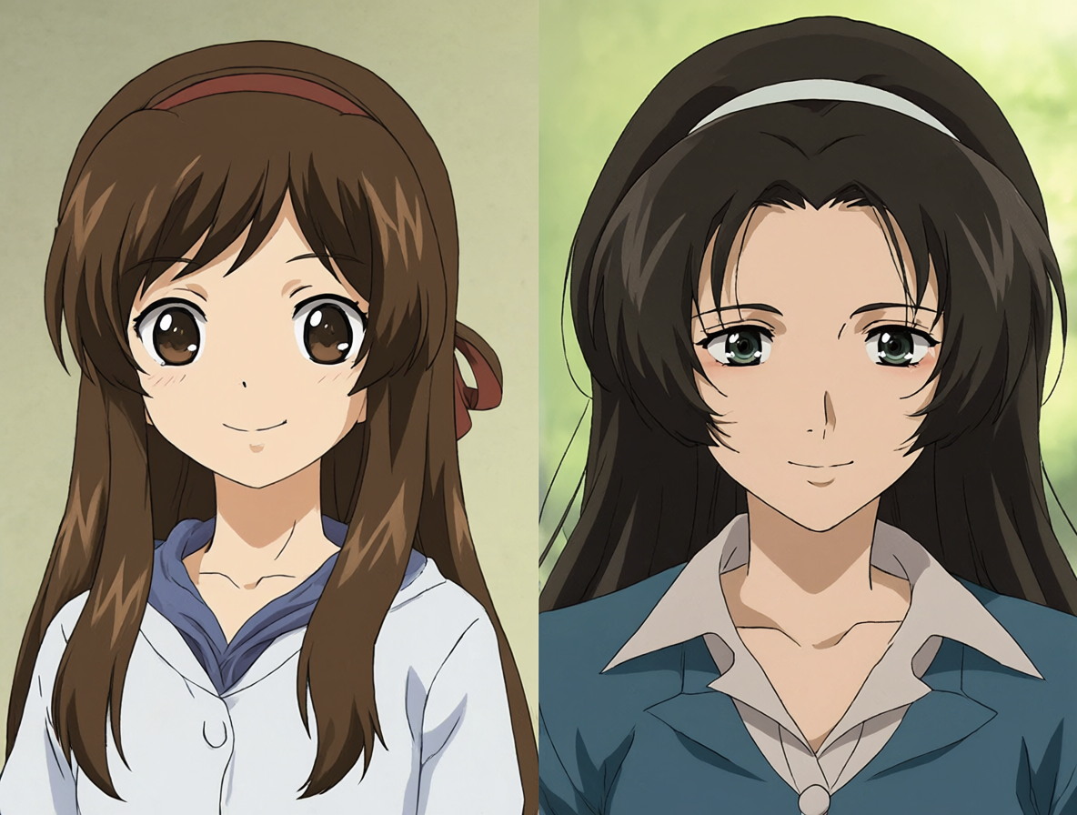 Imagen dividida que muestra a Tohru Honda en su versión clásica y moderna