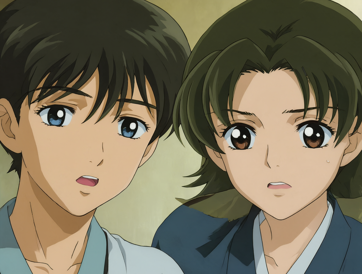Primer plano de Kyo y Yuki mostrando su complejidad emocional