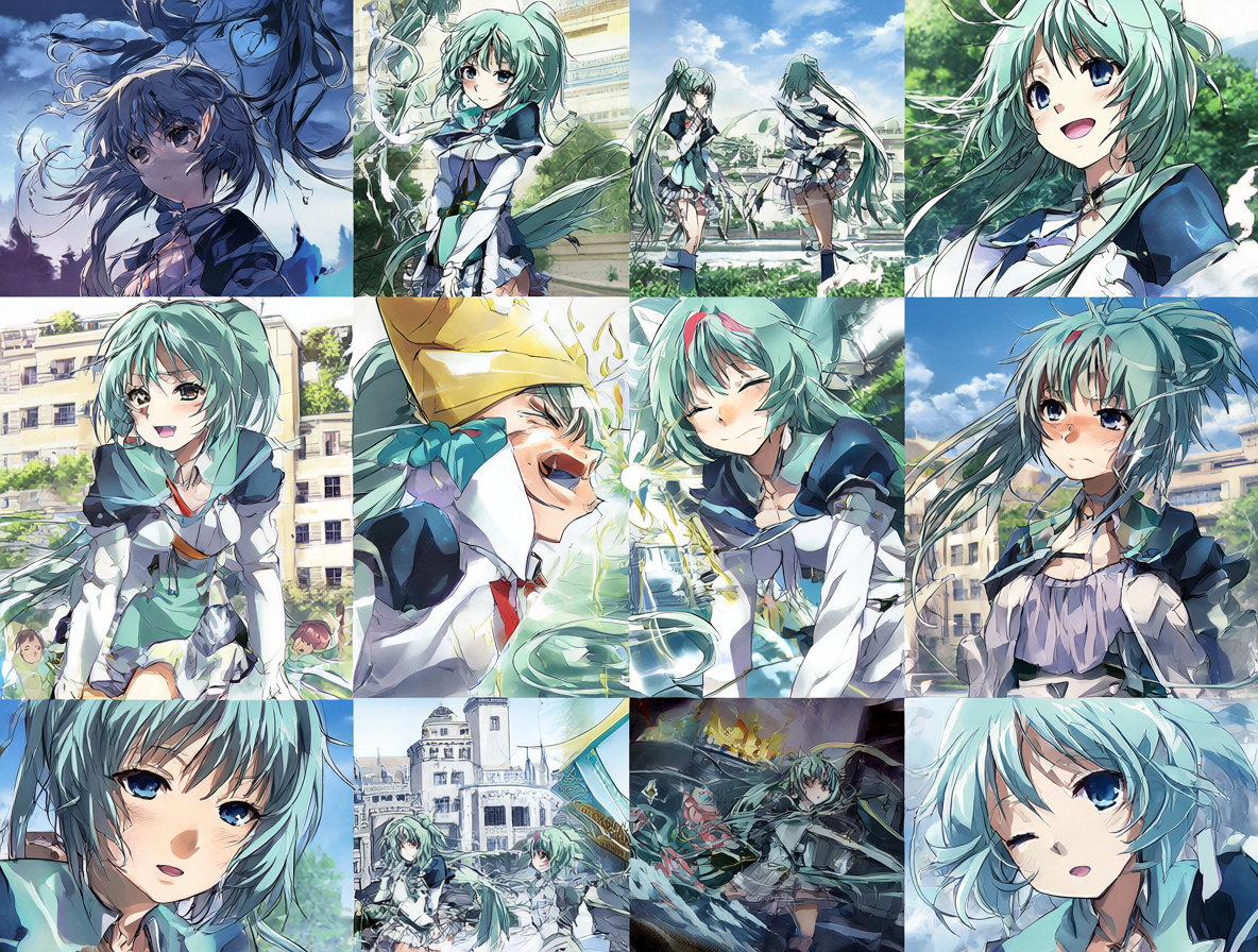 Collage de personajes del anime Grisaia no Kajitsu en el fondo de su academia.