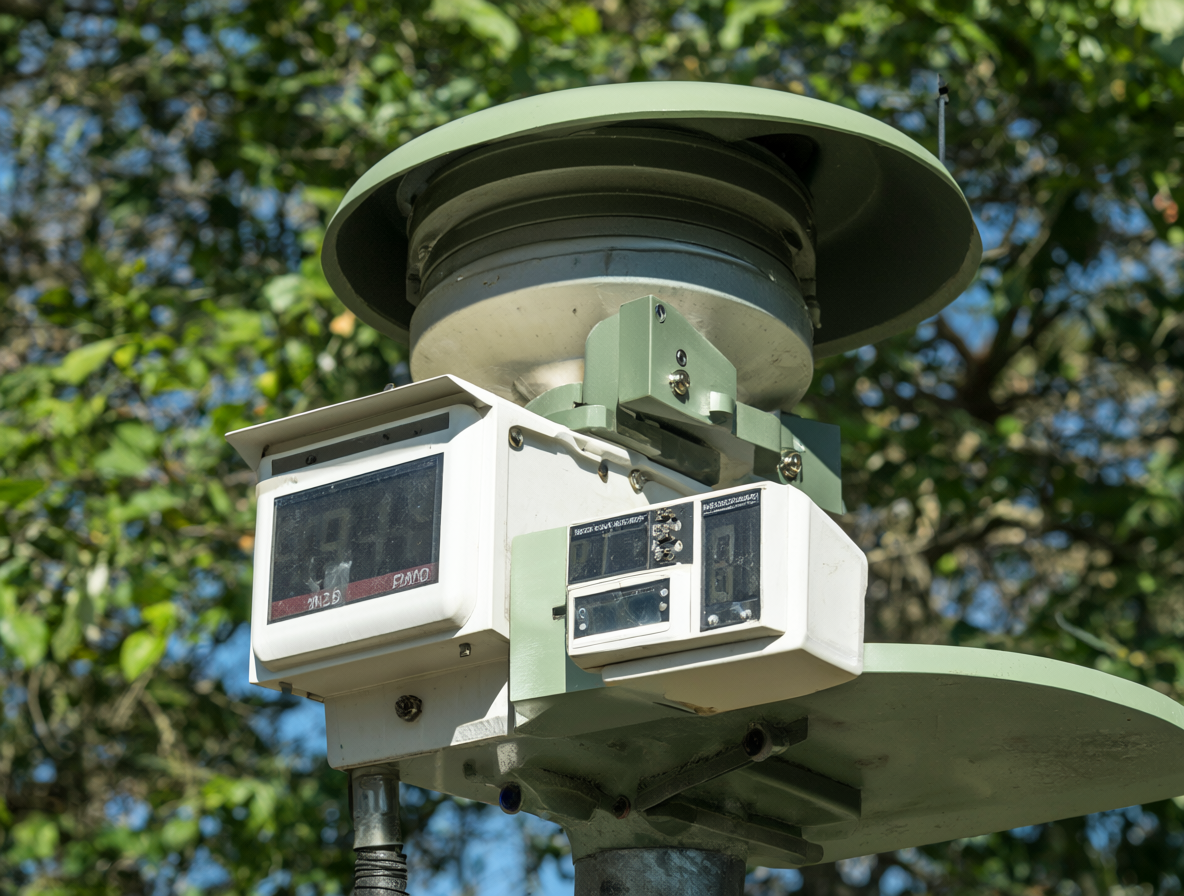 Plano cercano a sensores digitales midiendo partículas de aire.