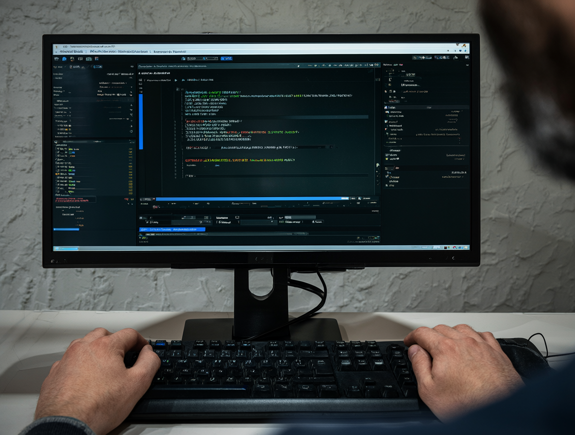 Usuario frustrado frente a una computadora mientras ejecuta un diagnóstico de velocidad de internet.