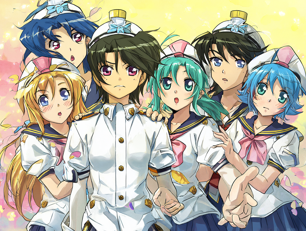 Ilustración vibrante con los personajes principales de la serie animada Hayate no Gotoku