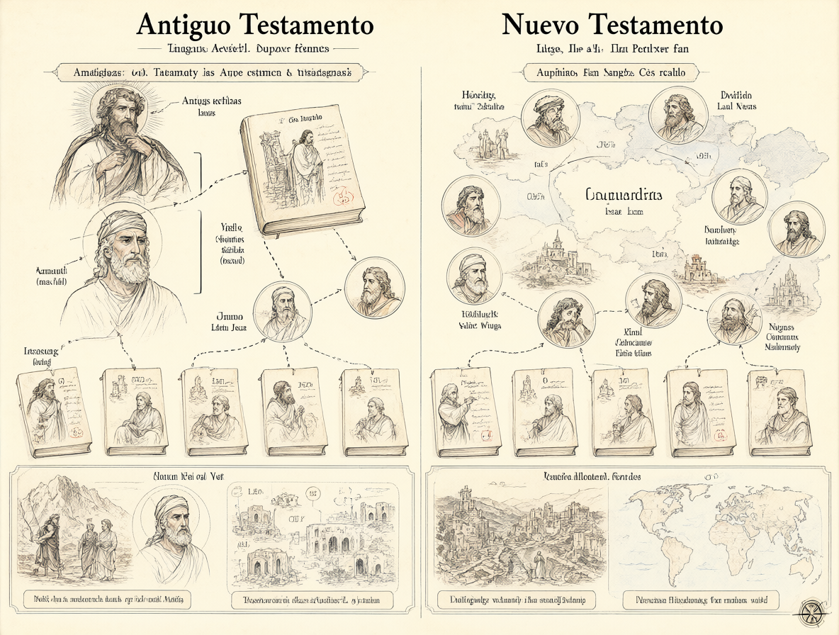 Diagrama vertical mostrando las fechas de composición de libros del Antiguo y Nuevo Testamento.