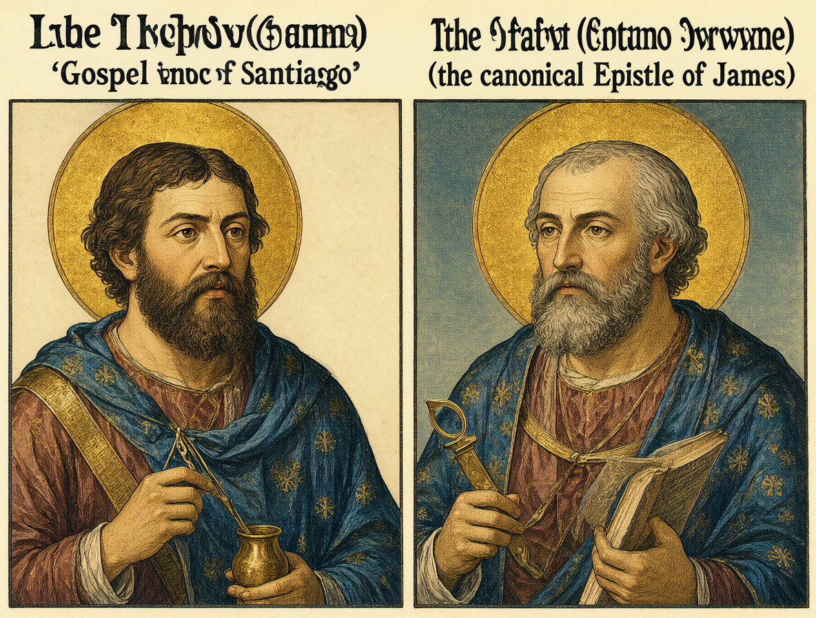Gráfico comparativo entre el evangelio apócrifo de Santiago y la epístola canónica de Santiago, mostrando que ambos se refieren al mismo personaje histórico.