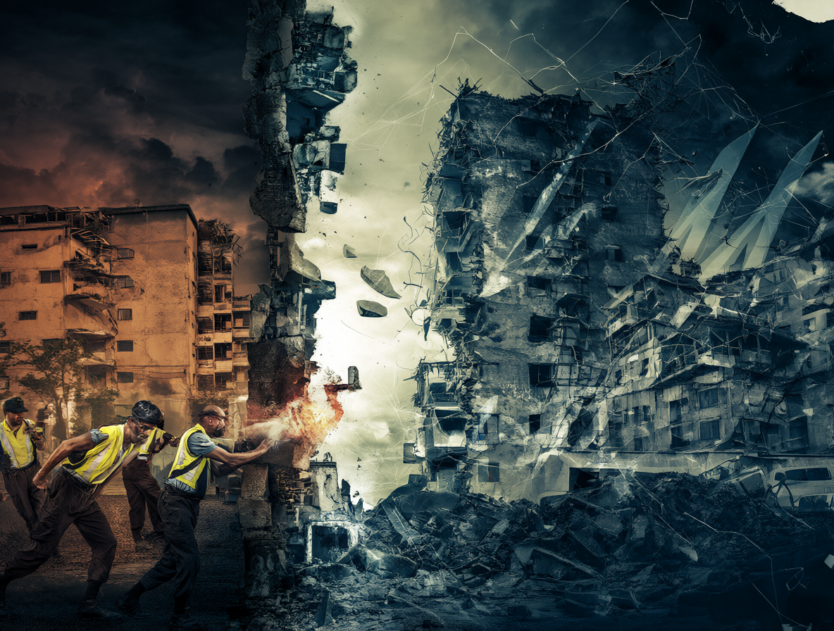 Comparación visual entre una escena de crimen violento y las consecuencias abstractas de un fraude millonario sobre la economía.