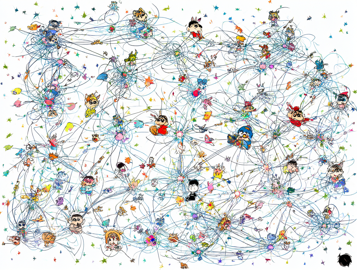 Representación visual de la conectividad entre múltiples franquicias de anime