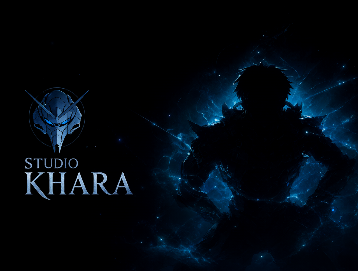 Logotipo de Studio Khara junto a una silueta de Shinji Ikari