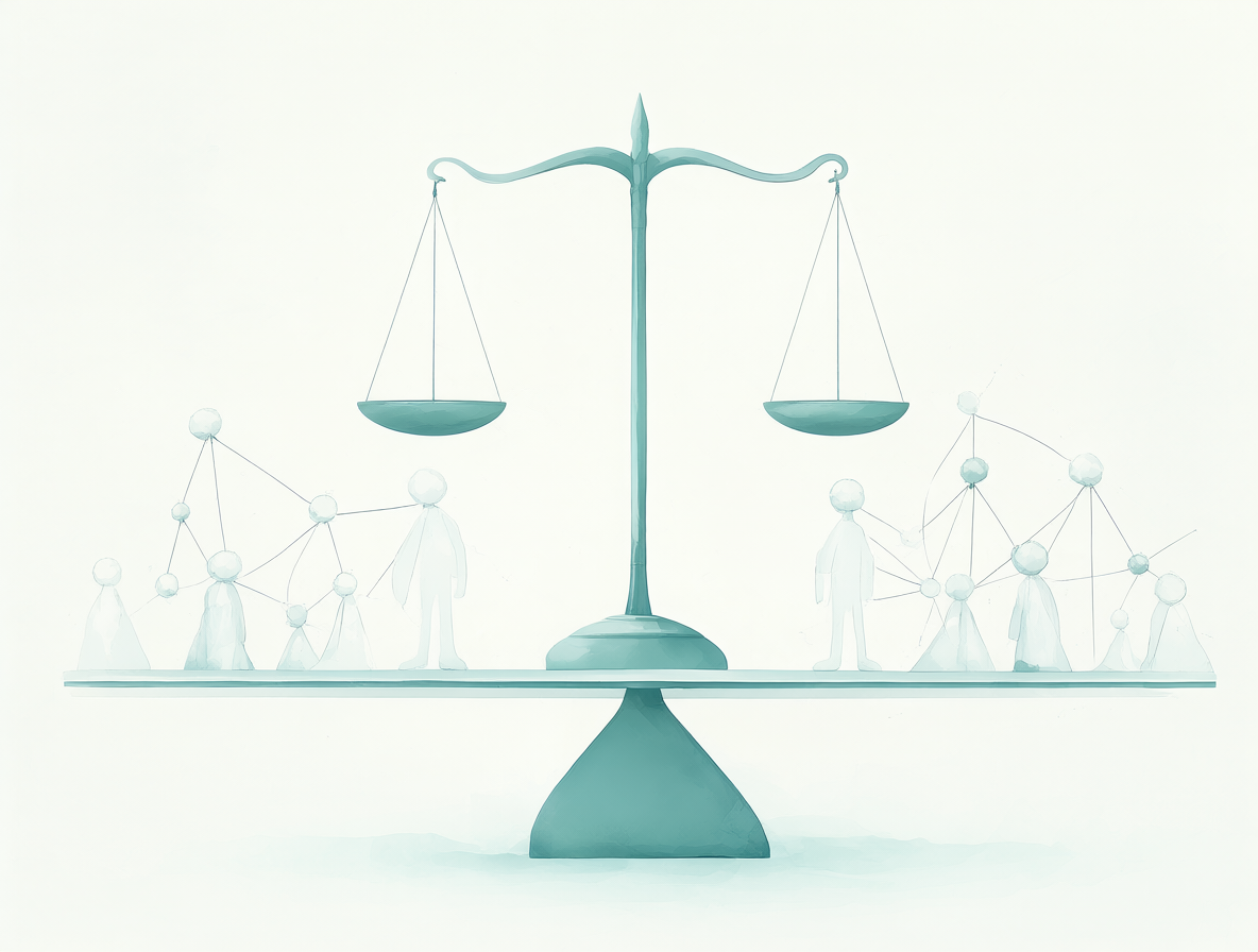 Una composición minimalista que ilustra el equilibrio ético y la armonía comunitaria