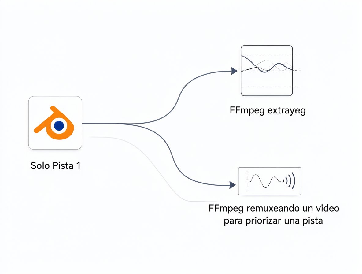 Diagrama del flujo de trabajo para seleccionar pistas de audio en Blender y FFmpeg.