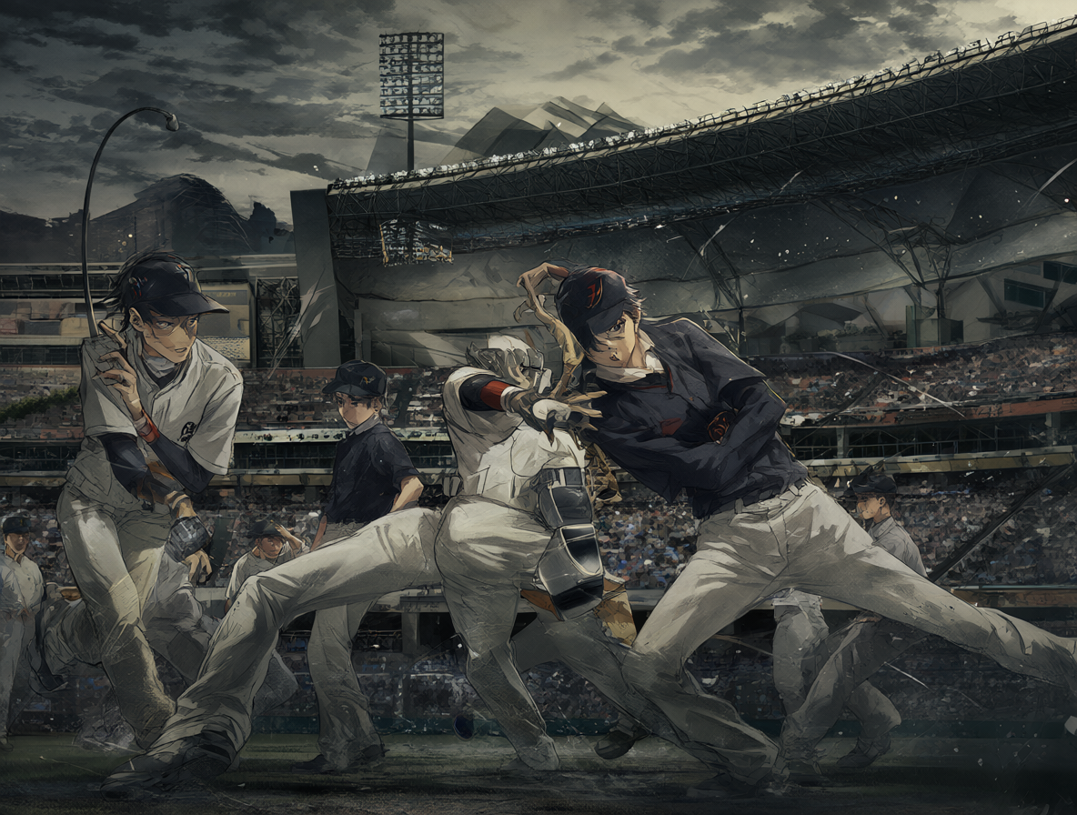 Ilustración de un partido de béisbol con una atmósfera menos intensa