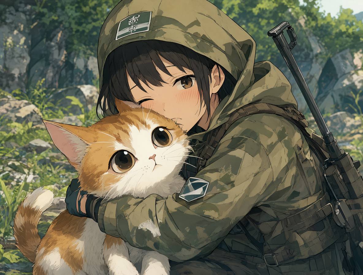 Scene from Nyaight of the Living Cat where a character ignores danger to interact with a cute cat.