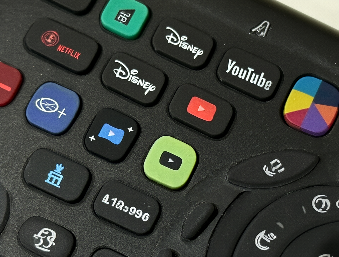 Botones de control remoto LG con logos de plataformas de streaming