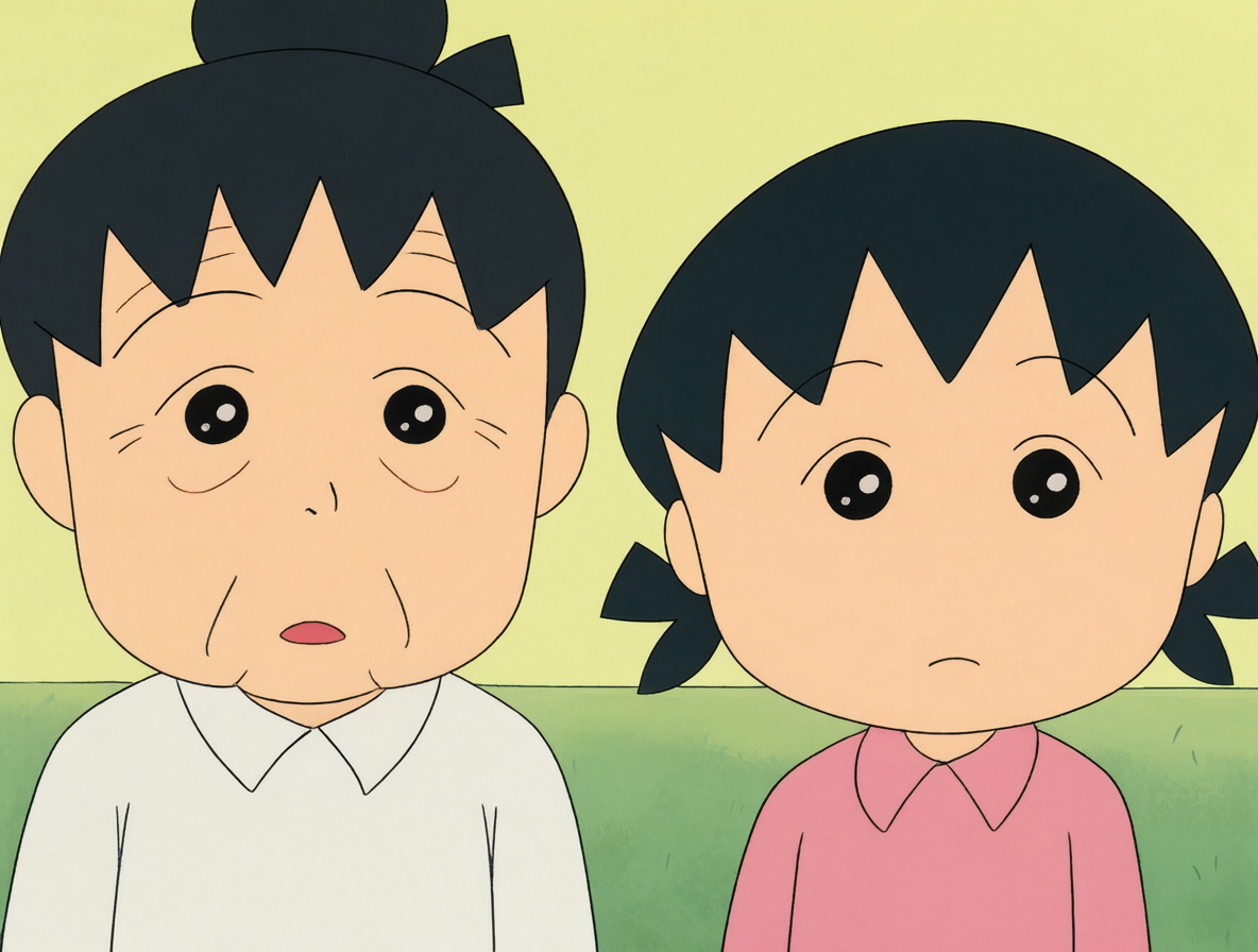 Retrato de Sazae-san mostrando su apariencia atemporal.