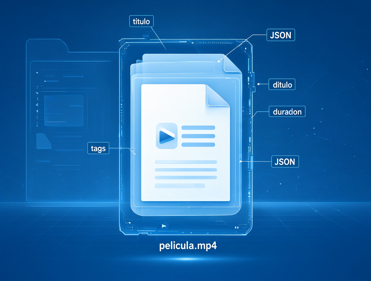 Diagrama mostrando cómo un archivo de video se empareja con su correspondiente archivo JSON que contiene los metadatos.