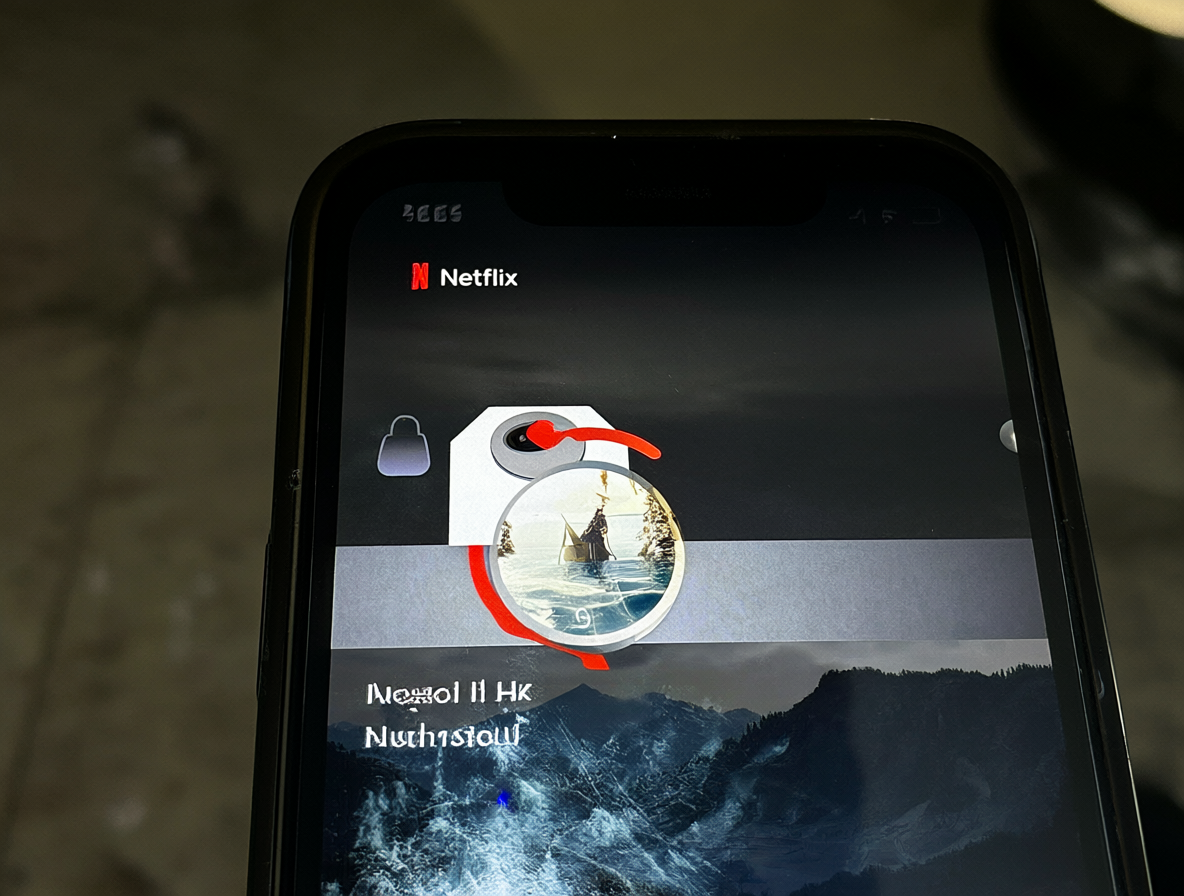 Smartphone con la app de Netflix abierta en la pestaña Mi Netflix, resaltando un icono de perfil de usuario.