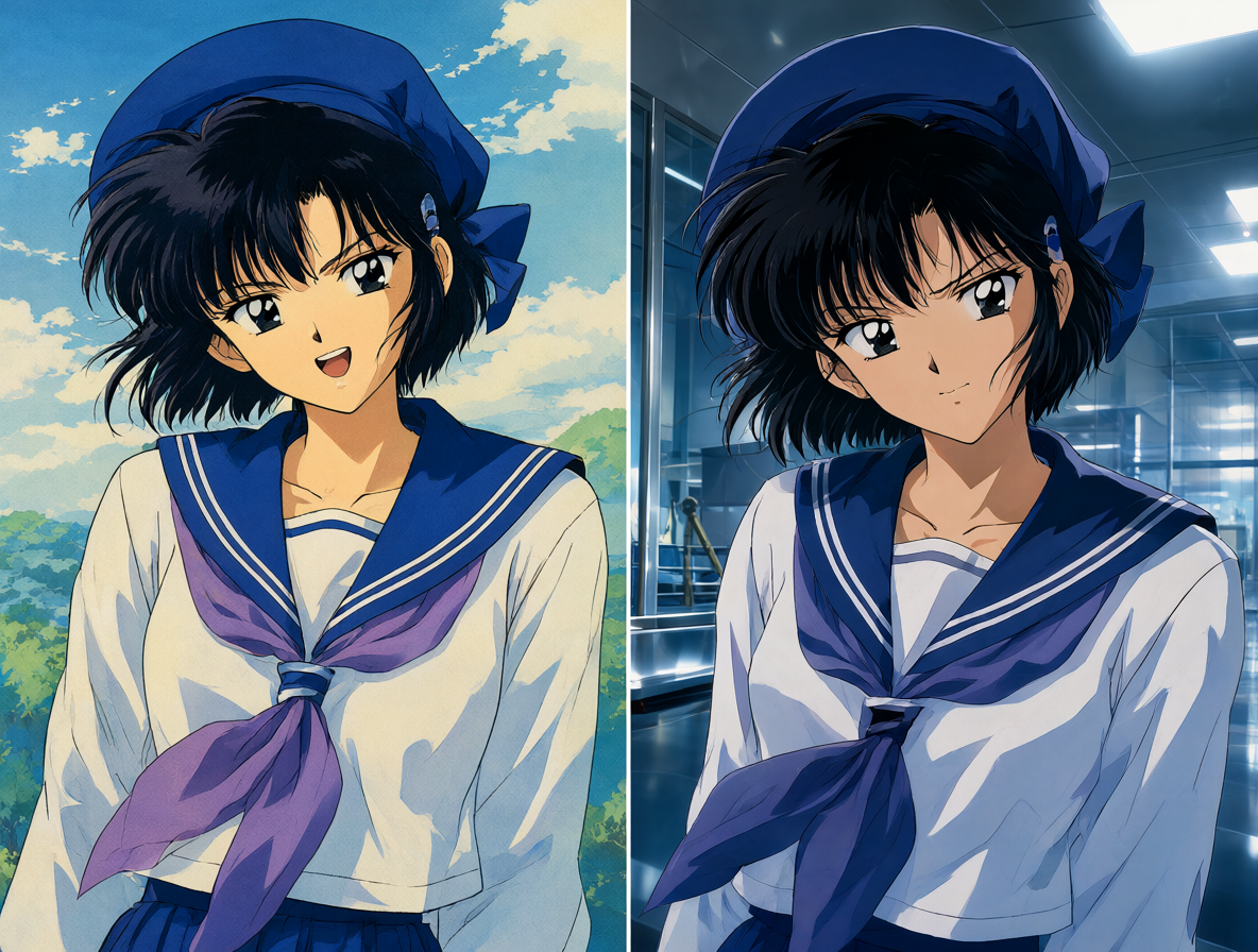Imagen mostrando la evolución del arte en Ghost Sweeper Mikami desde su versión clásica hasta un remake moderno.