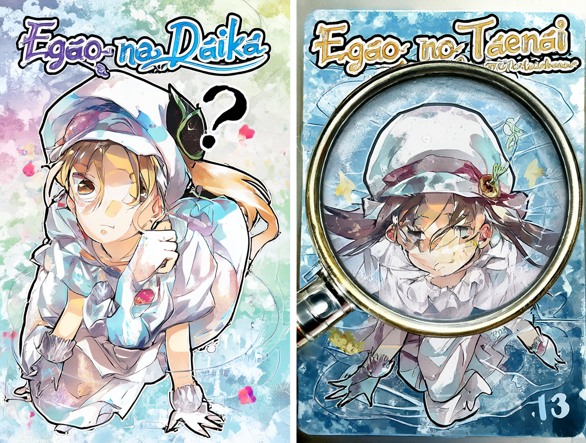 Dos carteles de anime, uno con un signo de interrogación y otro con una lupa en el número 13.
